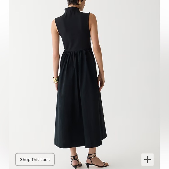 J. Crew Bestseller Mockneck Dress with Poplin Skirt Black Various BY263 - Picture 4 of 13